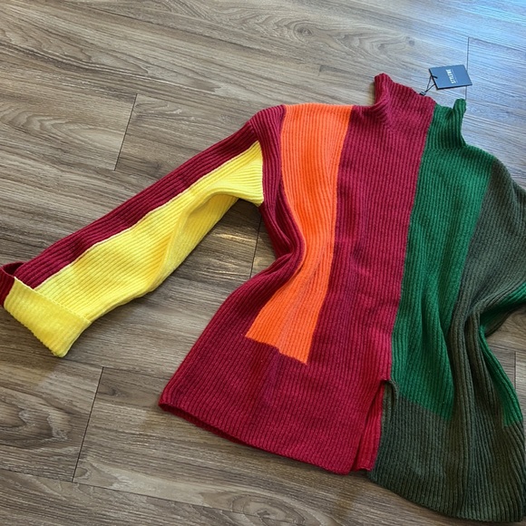 Color Block Turtleneck Urban Long Sleeve Sweater - Picture 9 of 13
